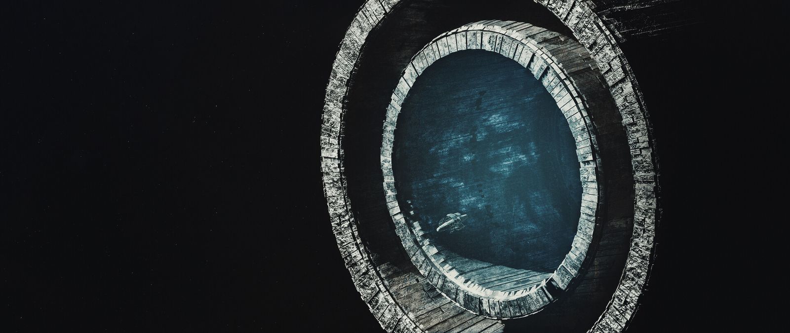 Stone ring gate floating in dark space